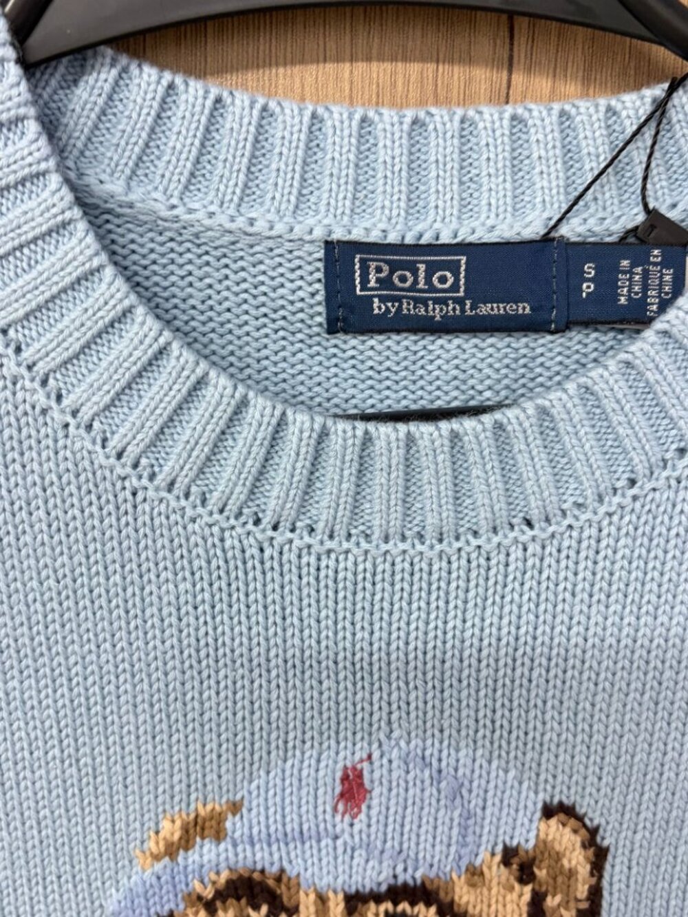 Polo Ralph Lauren Preppy Bear Light Blue Knit Sweater - Picture 5 of 7